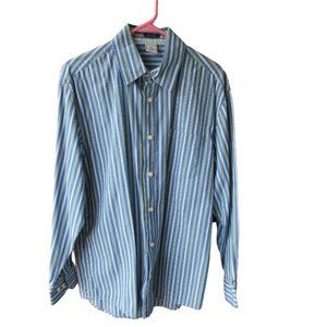 Old Navy Mens Blue Stripe Dress Shirt Regular Fit Long-Sleeve M